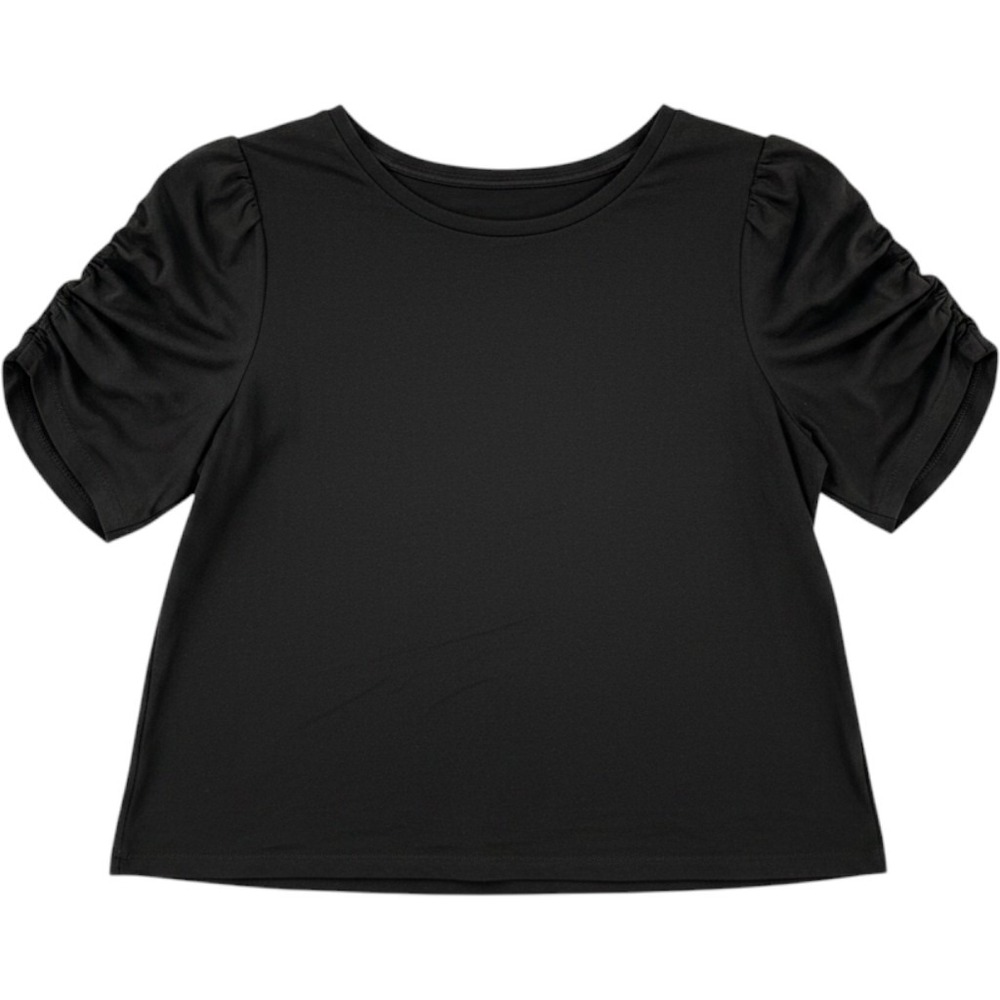 Kate Spade Ruched Puff Sleeve Tee Black XXL Cotton Feminine‎ Designer Top